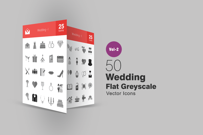 50 Wedding Greyscale Icons