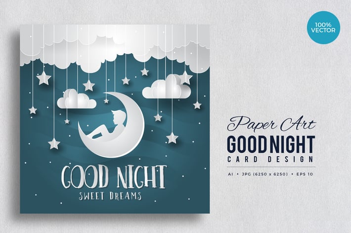 Paper Art Good Night Vector Card Vol.1