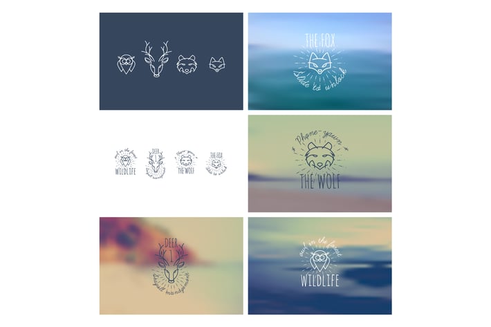 Trendy Retro Vintage Insignias Bundle. Animals.