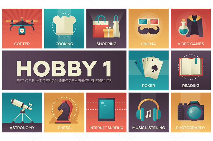 Hobby - set of flat design infographics elements