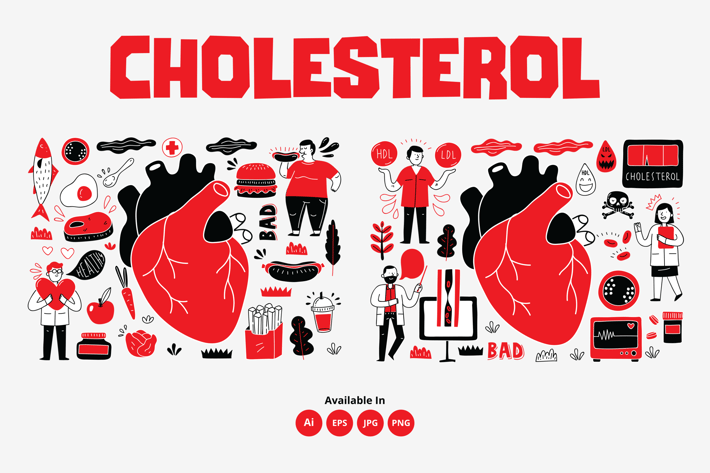Cholesterol, heart medical related doodle