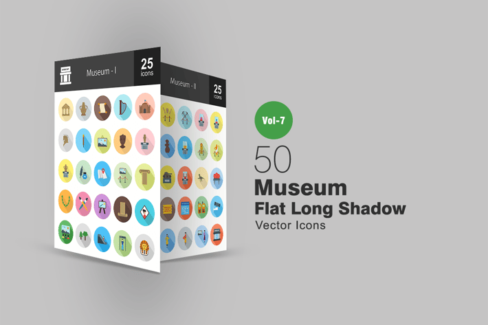 50 Museum Flat Shadowed Icons