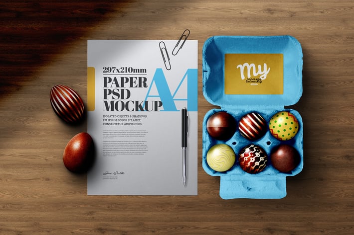 Easter Eggs Mockup Chocolate Paper Box Carton A4