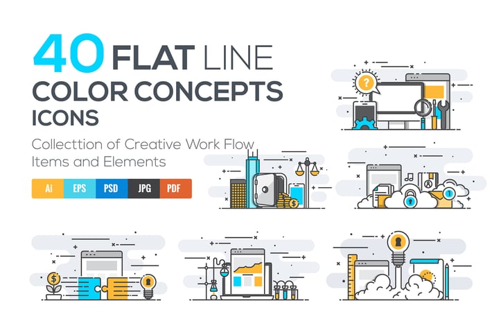 Set of Modern Flat Line Color Conceptual icons