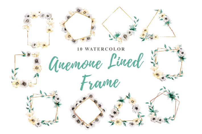 10 Watercolor Anemone Lined Frame Illustration