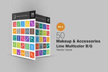 50 Makeup & Accessories Line Multicolor Icons