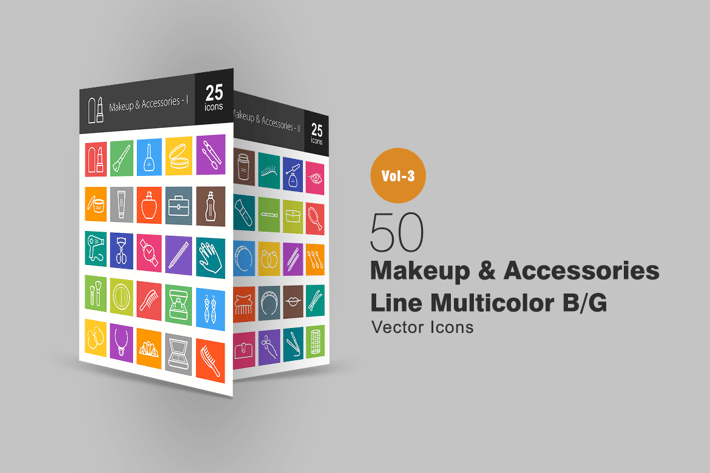 50 Makeup & Accessories Line Multicolor Icons