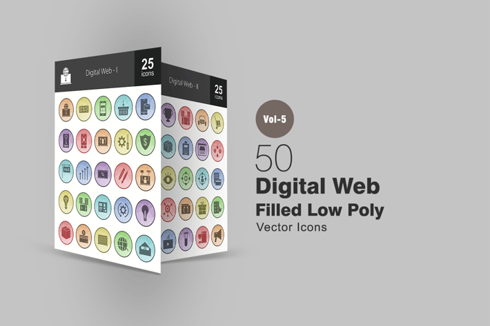 50 Digital Web Filled Low Poly Icons