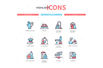 Cleaning services - line design style icons set