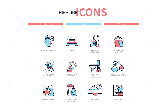 Cleaning services - line design style icons set
