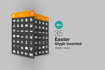 35 Easter Glyph Inverted Icons