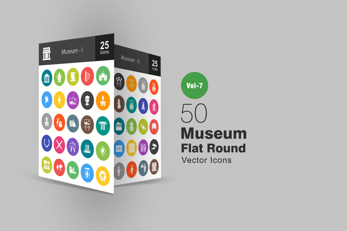 50 Museum Flat Round Icons