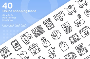 40 Online Shopping Icons Set - Line