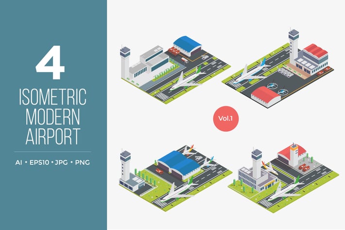 Isometric Modern Airport Vector Set 1