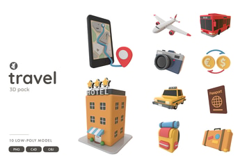 Travel 3D object illustration pack