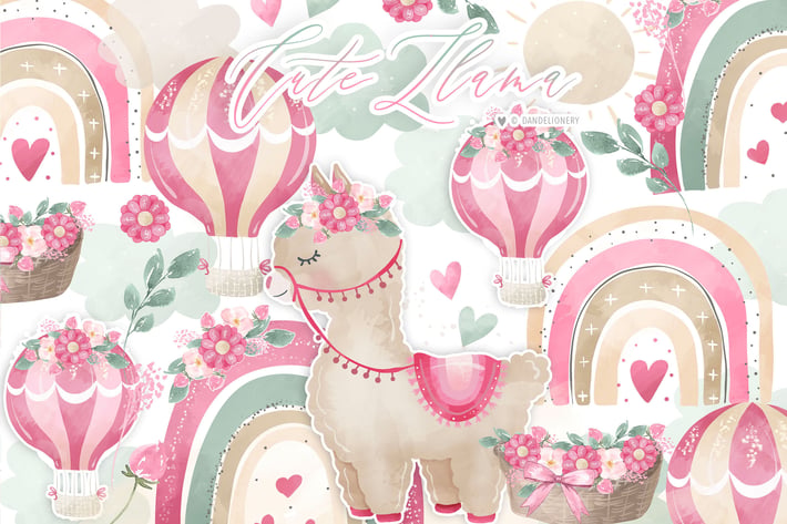 Hot Air Balloon Rainbow Llama Girl design