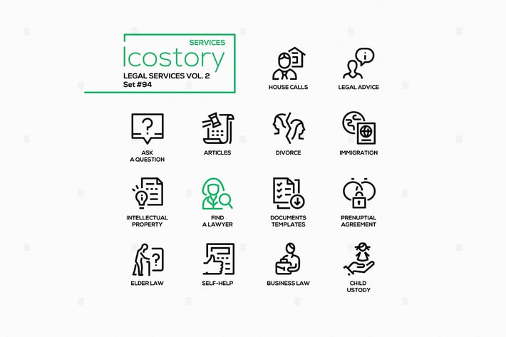Legal services - line design style icons set