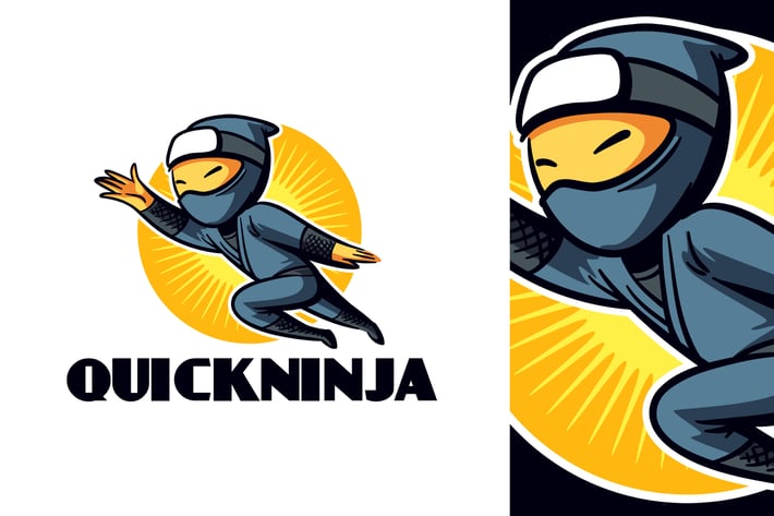 Cartoon Running Ninja Character Mascot Logo