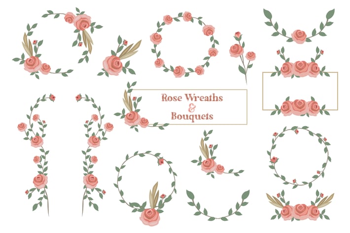 Rose Wreaths & Bouquets Hand Drawn