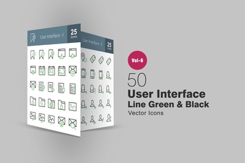 50 User Interface Green & Black Line Icons
