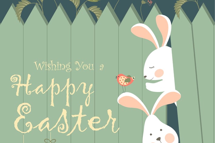 Easter bunnies and easter eggs. Vector 