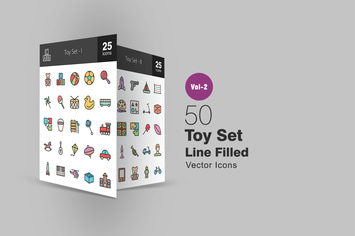 50 Toy Set Line Filled Icons