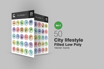 50 City Lifestyle Filled Low Poly Icons