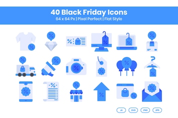 40 Black Friday Icons Set - Flat