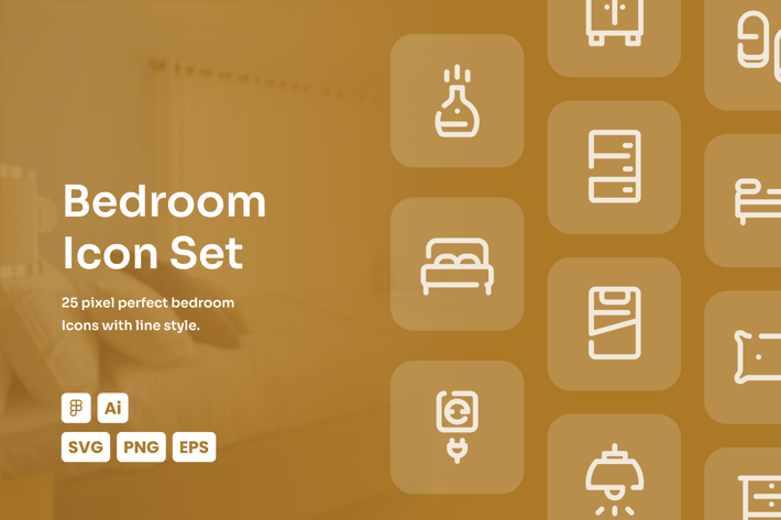 Bedroom Dashed Line Icon Set
