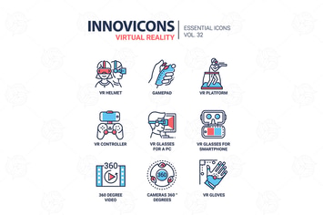 Virtual Reality - modern vector line icons set