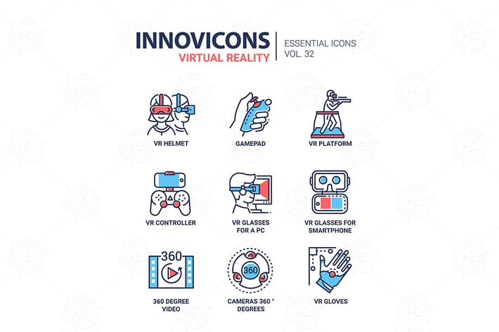 Virtual Reality - modern vector line icons set