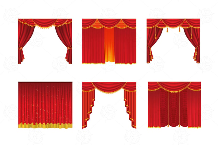 Curtains - realistic vector set of red drapes