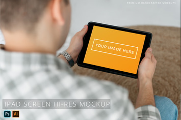 Person Holding iPad Photo Mockup at Home