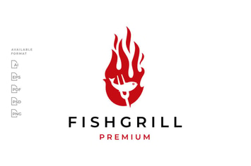 Grilled Fish Fire Logo