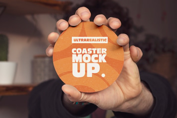 Hands Round Coaster Mockup