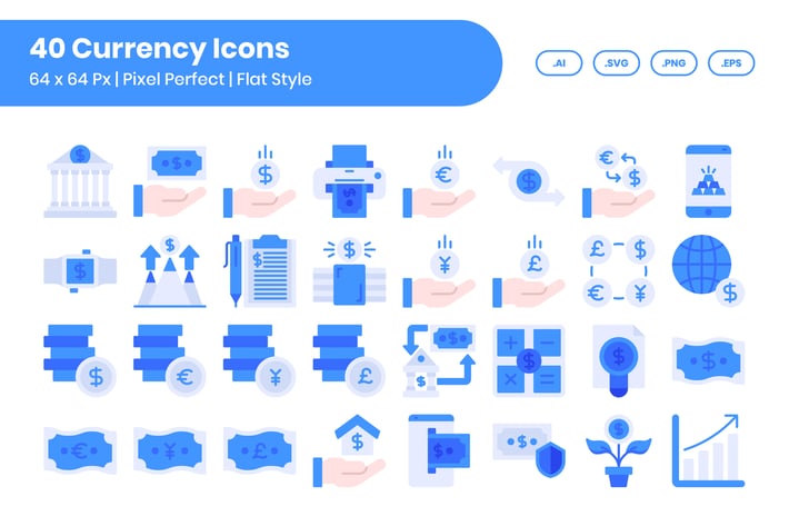40 Currency Icons Set - Flat