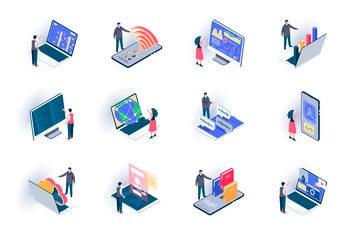 Freelance Work Isometric Icons Pack