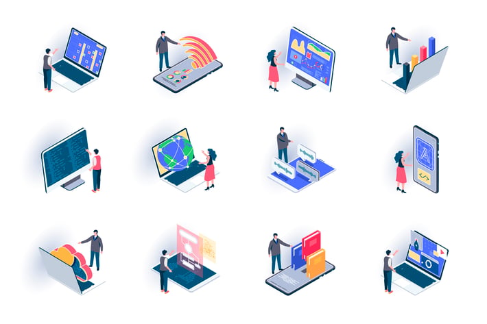 Freelance Work Isometric Icons Pack