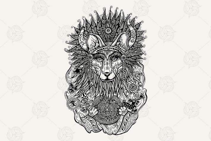 Pen & Ink Print With Indian Fox