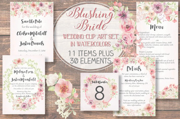 "Blushing Bride" Watercolor Clip Art Set