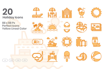 20 Holiday Icons Set - Yellow Lineal Color