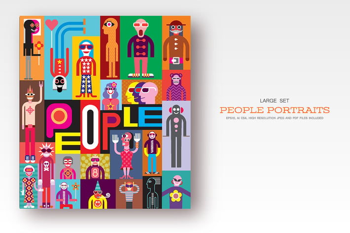 People portraits, flat style vector illustrations