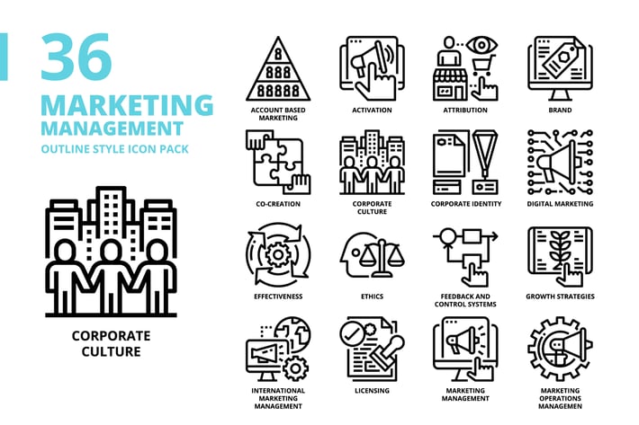 Marketing Management Outline Style Icon Set