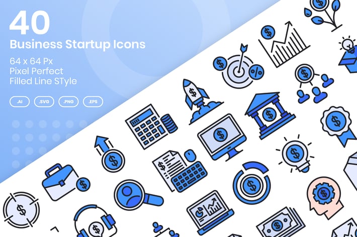 40 Business Startup Icons Set - Filled Line