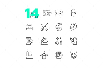 Sewing workshop - set of line design style icons