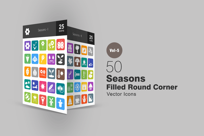 50 Seasons Flat Round Corner Icons