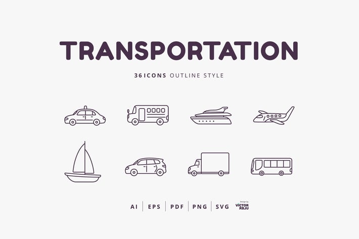 36 Transportation Outline Style Icons