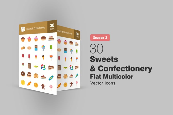 30 Sweets & Confectionery Flat Icons Season II