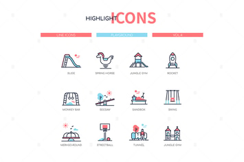 Playground elements - line design style icons set