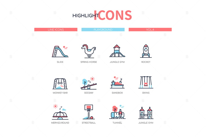 Playground elements - line design style icons set